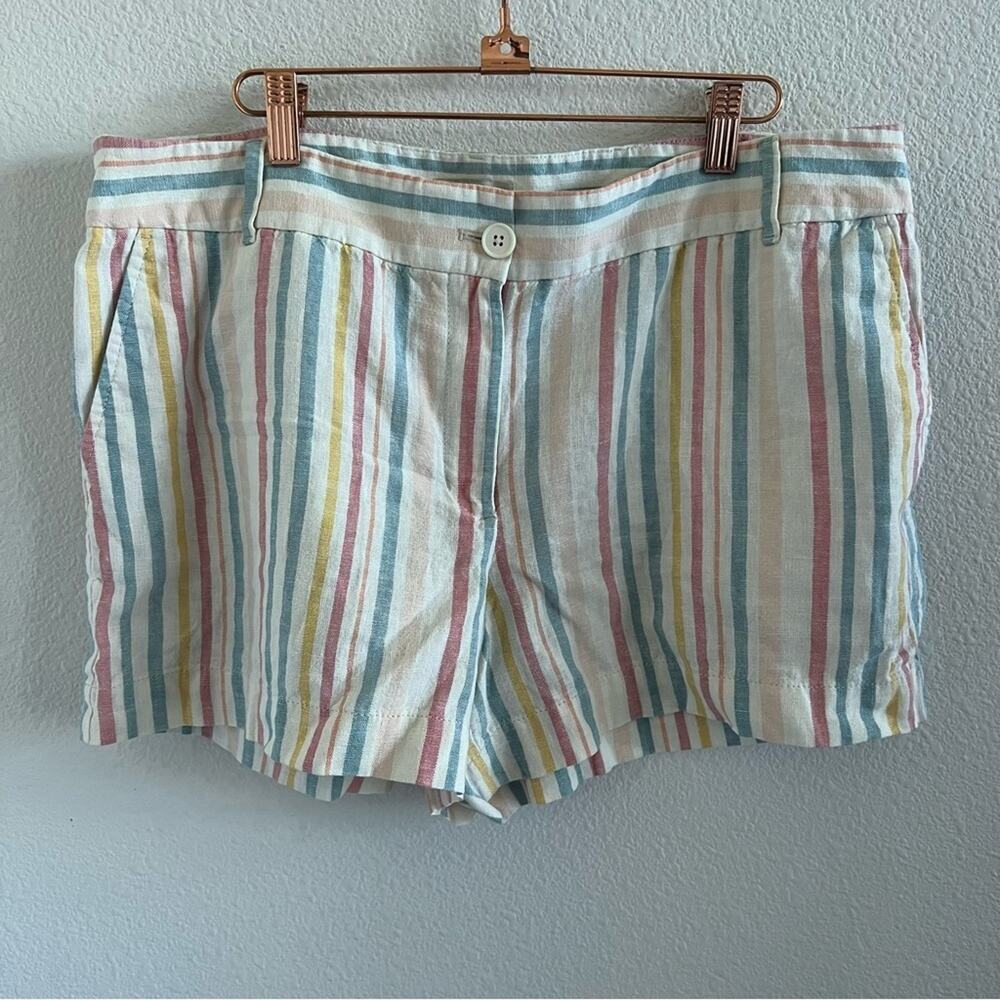 LOFT Outlet 4” Short Linen Blend Pastel Stripe Shorts 14